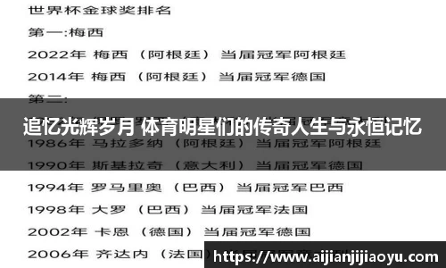 追忆光辉岁月 体育明星们的传奇人生与永恒记忆