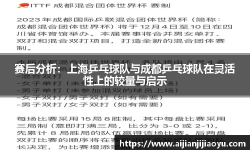 赛后分析：上海乒乓球队与成都乒乓球队在灵活性上的较量与启示
