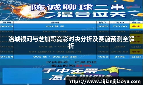 洛城银河与芝加哥竞彩对决分析及赛前预测全解析