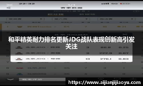 和平精英耐力排名更新JDG战队表现创新高引发关注